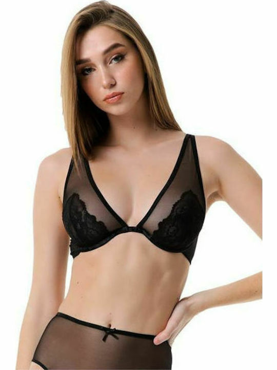 Minerva Triangle Push Up Triangle Bra Underwire Black 8146-045