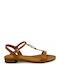 Emporio Armani Leather Women's Flat Sandals in Beige Color