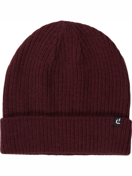 Emerson Beanie Unisex Beanie with Rib Knit in Burgundy color