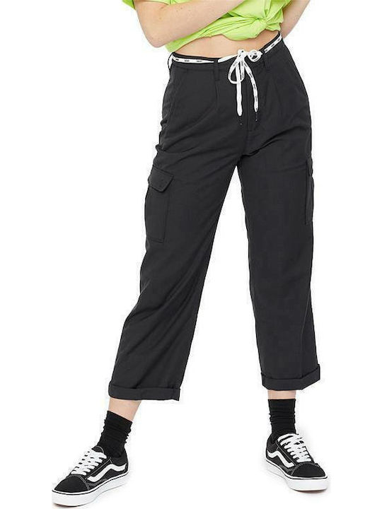 Women's High-waisted Fabric Cargo Trousers Wide Line Black
