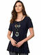 Anna Raxevsky Women's Summer Blouse Short Sleeve Navy Blue