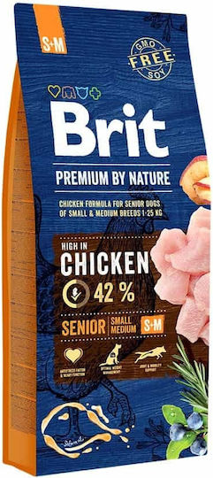 Brit Premium by Nature Senior Small/Medium 15kg Hrană Uscată pentru Câini Seniori de Rase Mici & Medii cu Pui