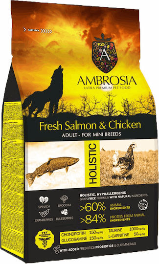 Ambrosia Fresh Salmon & Chicken 2kg Trockenfutter ohne Getreide für erwachsene Hunde kleiner Rassen mit Huhn und Lachs