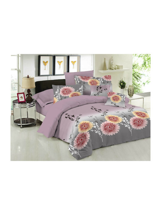 Le Blanc Chrysanthemum Σετ Σεντόνια Μονά 170x270εκ. Lilac (3τμχ)