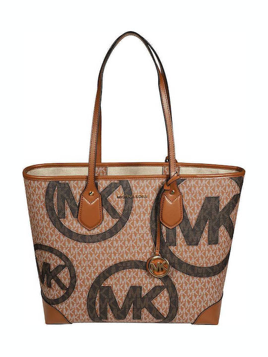 Michael Kors Eva Graphic Leather Women's Bag Shopper Shoulder Beige