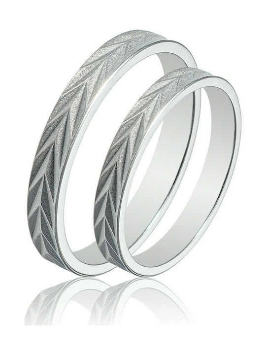 Maschio Femmina Sottile Wedding Ring of White Gold 9K