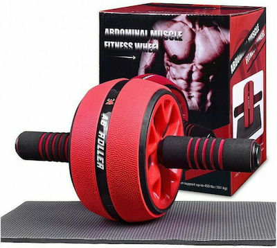 Abdominal Muscle Fitness Abdominal Wheel Red with Anti-Slip Handles & Mat