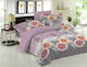 Le Blanc Chrysanthemum Module Cuvertură Extra-dublu Bumbac Liliac 220x240cm 3buc
