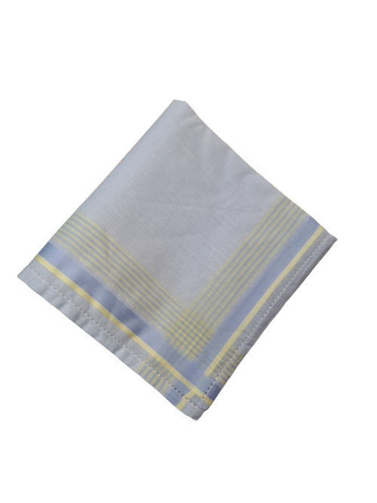 Women's Pocket Handkerchief, Cotton Sky Blue with Yellow/Sky Blue Border