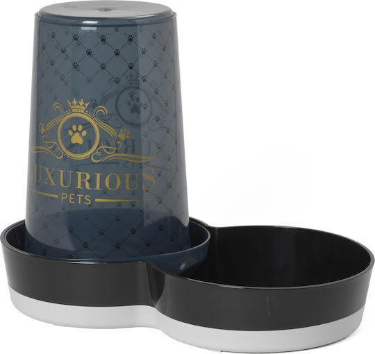 Pet Camelot Tasty Jumbo Luxurious Automatic Plastic Bowl with Container Food & Water for Dog 1.5lt in Black Color