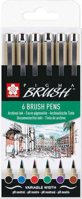 Sakura Pigma Brush Μαρκαδόροι Σχεδίου Πολύχρωμοι 6τμχ