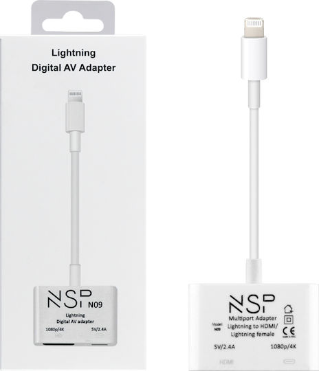 NSP N09 Converter Lightning male to HDMI female White 1pcs