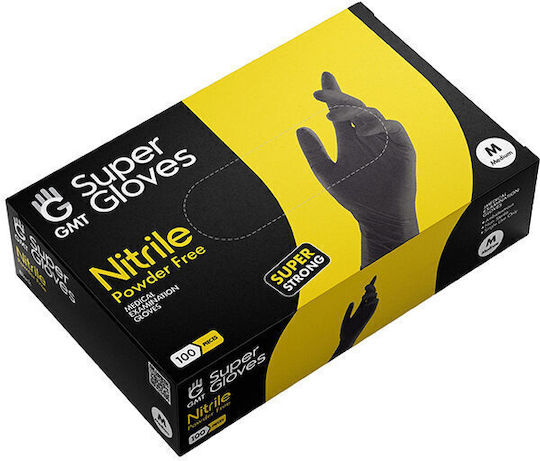 GMT Super Gloves Extra Strong Nitrile Examination Gloves Powder Free Black 100pcs