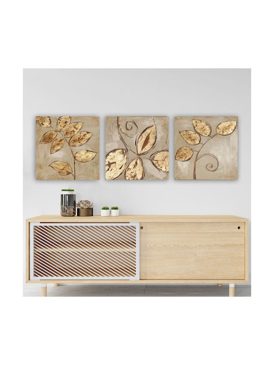 HomeMarkt Golden Leaves Threefold Painting on Canvas 90x30cm