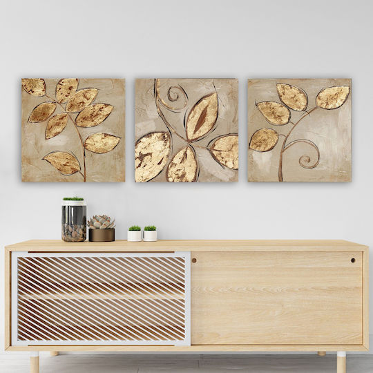 HomeMarkt Golden Leaves Dreifach Gemälde auf Leinwand 90x30cm