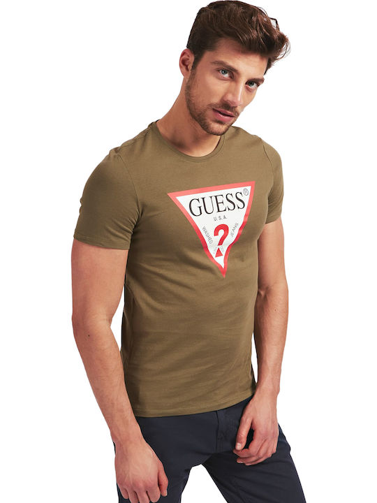 Guess T-shirt Bărbătesc cu Mânecă Scurtă Kaki