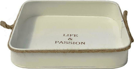 Atmosphera Life & Passion Metal Square Serving Tray with Handles in Beige Color 31x31x6cm 00.03.3932 1pcs