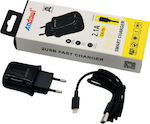 Andowl Charger with 2 USB-A Ports and Cable Lightning Blacks (CX-15)