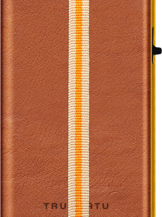 Click & Slide Strap Leather Men's Wallet Cards with Slide Mechanism Tabac Brown