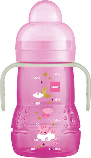 Mam Trainer Girl Educational Sippy Cup Plastic with Handles Pink Pink Cat for 4m+m+ 220ml