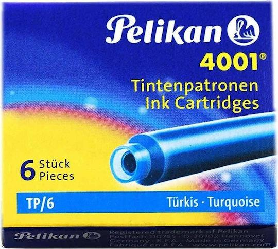 Pelikan 4001 6 Ανταλλακτικά Μελάνια για Πένα Τιρκουάζ
