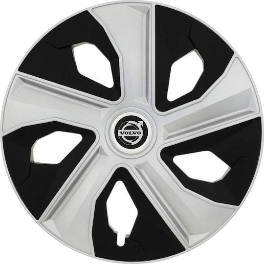 Jestic Car Hubcap Set Luna Ring Mix with Volvo Emblem 15" 4pcs Silver