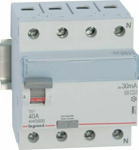 Legrand TX3 Ρελέ Ράγας Διαρροής 40A Τετραπολικό 30mA 411815 | Skroutz.gr