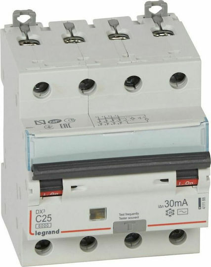 Legrand DX3 Ρελέ Ράγας Διαρροής 25A Τετραπολικό με Τάση 400V 30mA