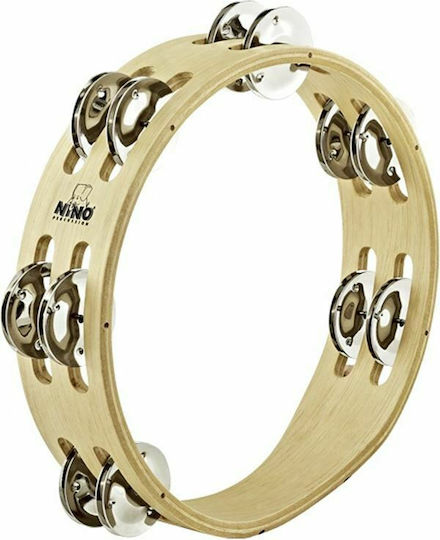 Nino Percussion 8" Tambourine Бежов Дърво с два реда зили