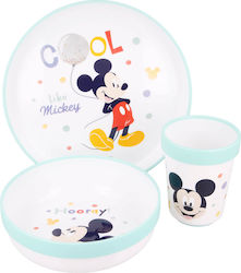 Stor Feeding Set Mickey Mouse made of Plastic with Non-Slip Base Light Blue 3pcs