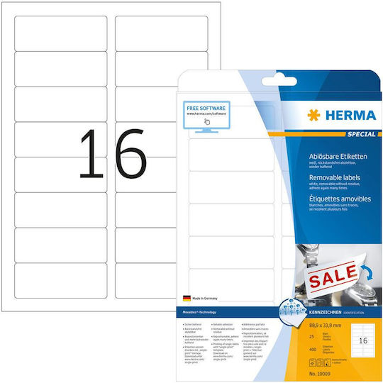Herma 400 Αυτοκόλλητες Ετικέτες Α4 Ορθογώνιες 88.9x33.8mm