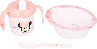 Disney Feeding Set Minnie Mouse made of Plastic with Non-Slip Base Pink 3pcs