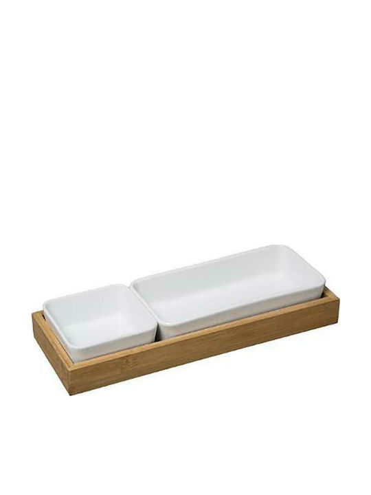 Atmosphera Platou pentru aperitive 2 sloturi cu Suport din Porțelan Albă L10.5xl28xH4.3cm 2buc
