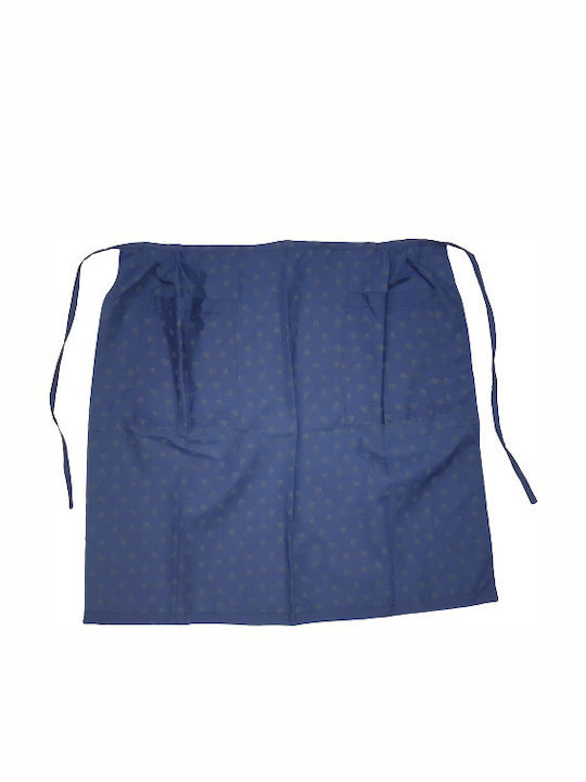 Κλασική Ποδιά μέσης Ποπλίνα Βαμβακερή με δύο τσέπες Μπλε με σχέδια γκρι