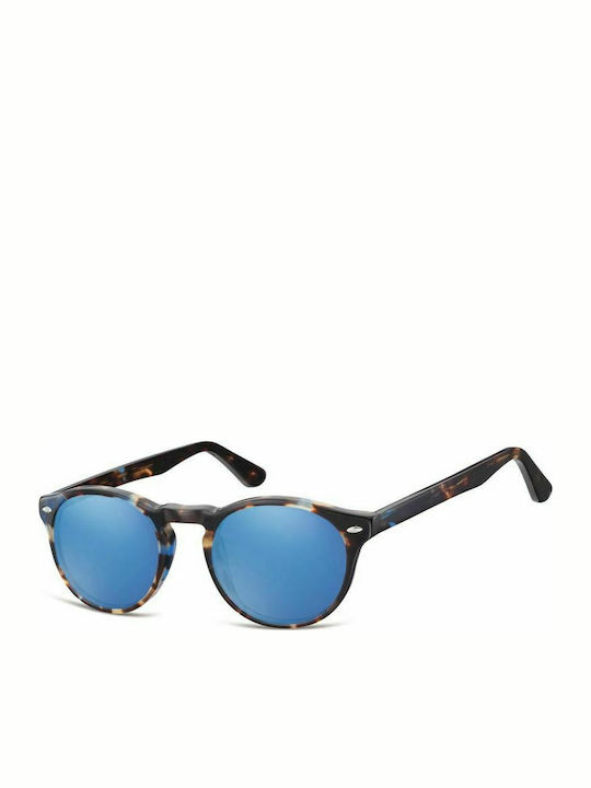 Sunoptic Men's Sunglasses with Multicolour Tartaruga Acetate Frame and Light Blue Lenses SRB-CP148D