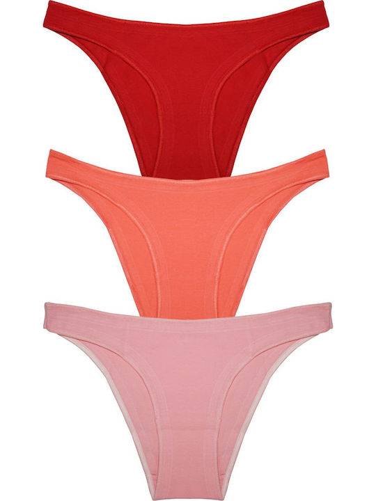 Βαμβακερά Women's Slip 3Pack Red/Coral/Pink