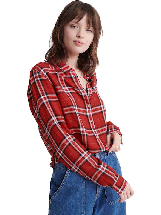 Superdry Women's Checked Long Sleeve Shirt Red