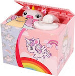 Παιδικός Κουμπαράς Πλαστικός Saving Box Cat Unicorn Color Pink Ροζ 12x9x10cm