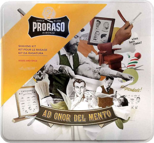 Proraso Wood & Spice Beard & Moustache Grooming Set with Pre-Shave Cream 100ml, Shaving Cream 100ml & After-Shave Balm 100ml