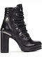 Leather Women's Ankle Boots with High Heel Black