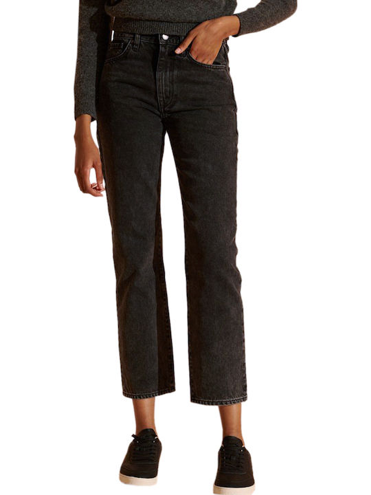 Hoch tailliert Damenjeans in Gerader Linie Schwarz