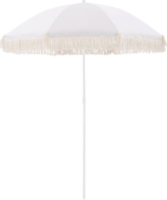 HomeMarkt Foldable Beach Umbrella with 8 Fiberglass Ribs & Tassels Diameter 2m White