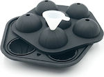 Silicone Ice Cube Tray Sphere 6 Slots with Lid Black FL140A