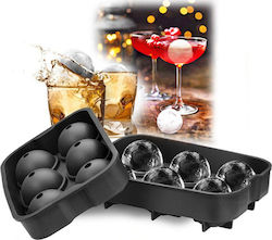 SL000K128 Ice Tray Sphere Silicone 6 Slots with Lid Black