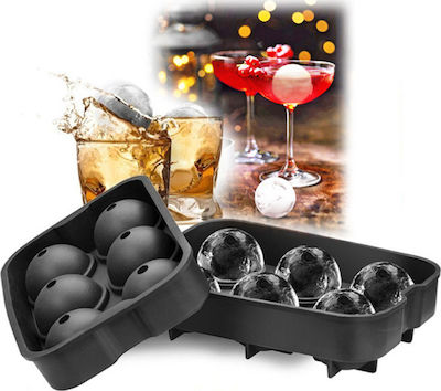 SL000K128 Silicone Ice Cube Tray Sphere 6 Slots with Lid Black