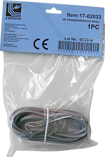 Adeleq Flat Τηλεφωνικό Καλώδιο RJ11 6P4C 3m Διάφανο (17-02033)