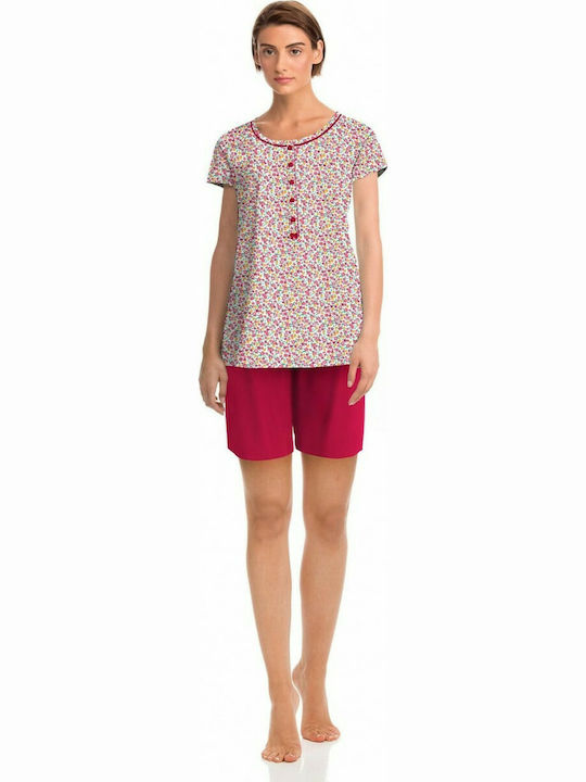 Vamp Sommer Damen Pyjama-Set Baumwolle Red Rose