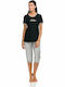 Vamp Sommer Damen Pyjama-Set Schwarz