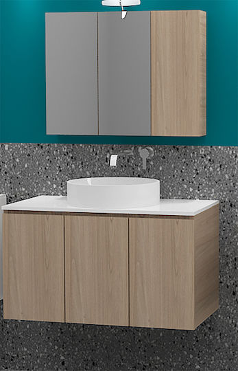 Drop Verona 90 Top Waschtisch mit Waschbecken & Spiegel Glanzlack L90xB45xH50cm Beige