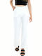 C. Manolo 21048 Women's High-waisted Fabric Trousers in Straight Line White PL21048